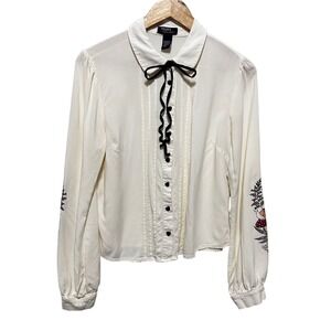 Thorn Fable Women Cottage Blouse L Cream Mushroom Print Goblincore Whimsigoth